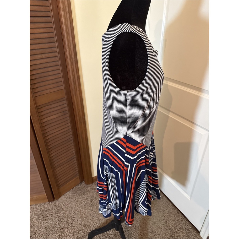 Maeve Anthropologie Cameron Striped Blue White Asymmetrical Swing Dress Size M - Picture 4 of 7